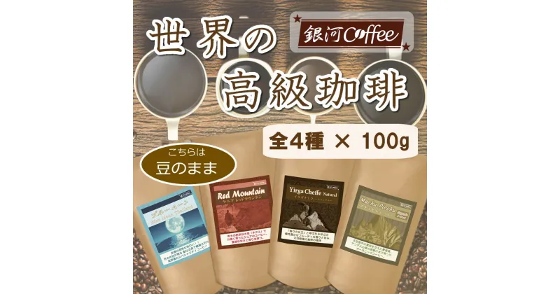 【ふるさと納税】世界の高級コーヒー（豆のまま）100g×4種 銀河コーヒー【12203-0100】