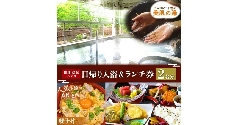 【ふるさと納税】亀山温泉 ホテル 日帰り入浴 & ランチ （ きみつ ときめき 親子丼 ） 2名分 | 亀山湖 展望風呂 チョコレート色 天然自噴温泉 源泉100％ かけ流し 君津 きみつ 千葉