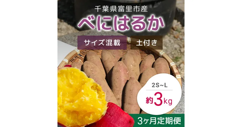 【ふるさと納税】【2024年11月以降発送】【3か月定期便】千葉県富里市産　べにはるか　3kg　サイズ混載　土付き さつまいも サツマイモ 紅はるか べにはるか おさつ 甘藷 唐いも あまい 甘い スイーツ スイート ポテト おやつ 焼き芋 千葉県 富里市 TMH008