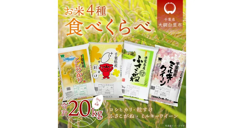 【ふるさと納税】【新米】令和6年産 お米4種食べくらべ 20kg（コシヒカリ、粒すけ、ふさこがね、ミルキークイーン）各種5kg×1袋 ふるさと納税 米 20kg コシヒカリ 粒すけ ふさこがね ミルキークイーン 千葉県 大網白里市 送料無料 A036