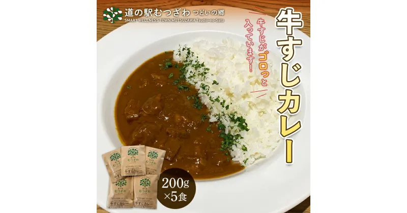 【ふるさと納税】「むつざわ温泉 つどいの湯」 オリジナルレシピの牛すじカレー5食入 レトルトカレー 簡単調理 温めるだけ 保存食 長期保存 牛筋 千葉県 睦沢町 F22G-212