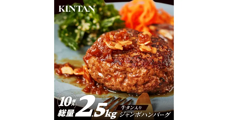 【ふるさと納税】[KINTAN]250g！牛タン入り“ジャンボ”ハンバーグ 10個入り　 24000円