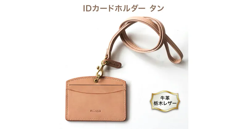 【ふるさと納税】IDカードホルダー (ストラップM付) タン色 牛革 (栃木レザー) minca｜栃木レザーのIDカードホルダー 社員証と名刺、カード等も入れられる [0347]